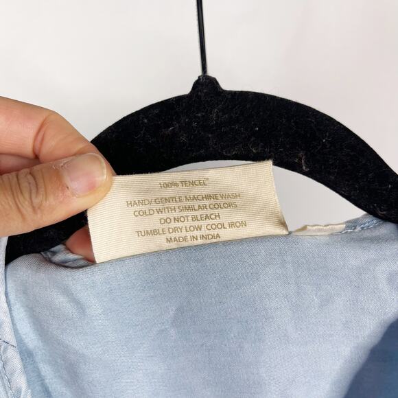 Reistor XSmall Blue Denim Evening Chai Jumpsuit Hidden Button Pockets Tencel - Picture 12 of 15